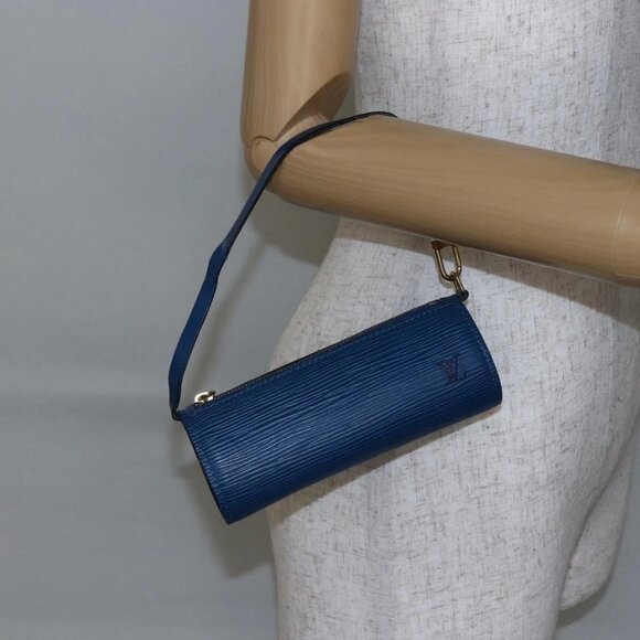 LOUIS VUITTON Epi Soufflot Pouch Blue LV Auth ep11230